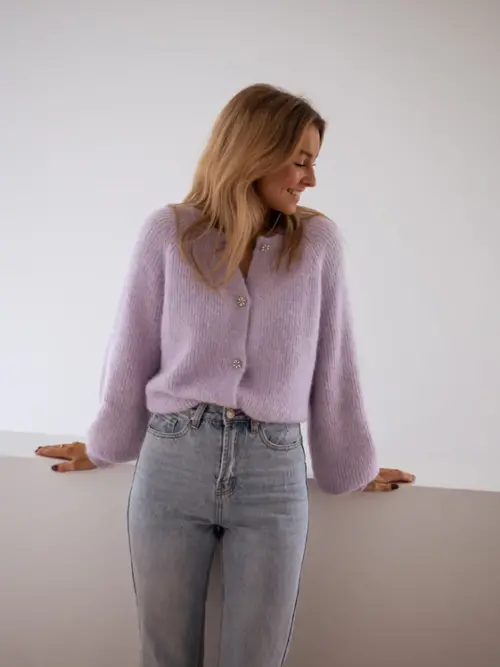 Lilac Isa Cardigan with Shiny Buttons